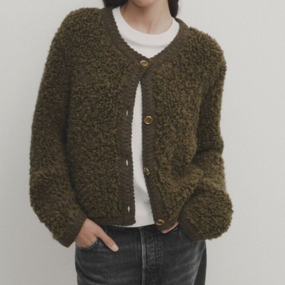 MASSIMO DUTTI FW 2024 NEW Bouclé knit cardigan with buttons